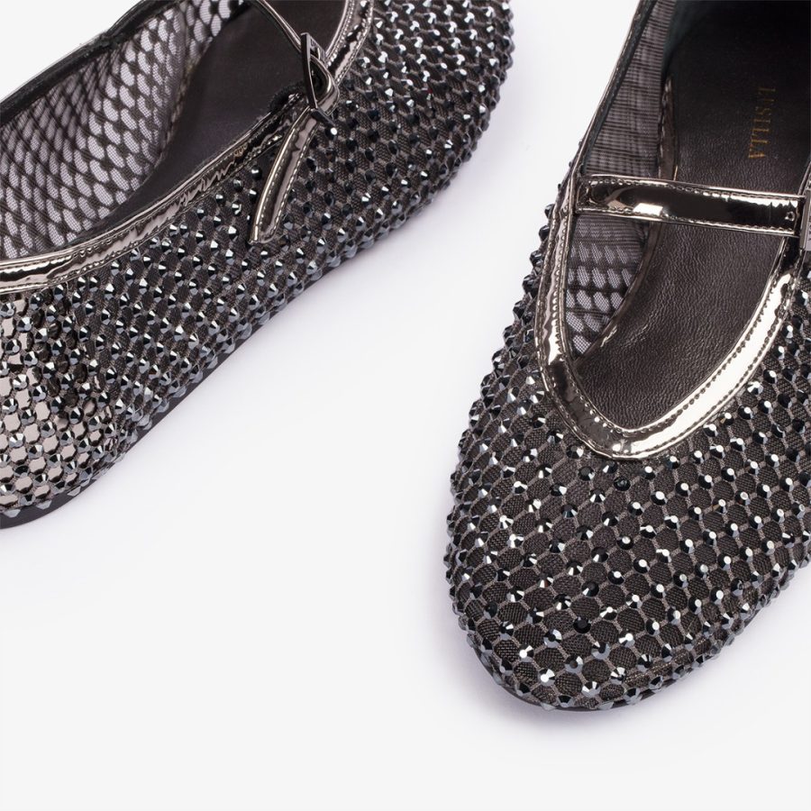 GILDA BALLET FLAT-Pewter fishnet ballet flat with Crystals - Image 4