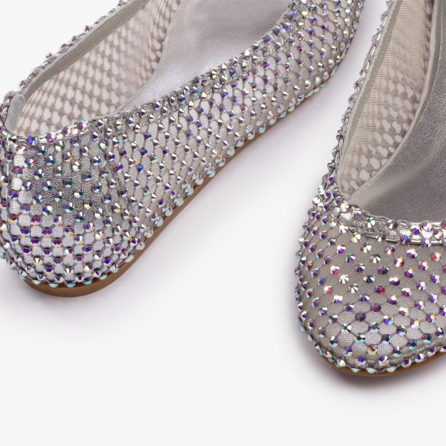 GILDA BALLET FLAT-Eclipse silver fishnet ballet flat with Crystals - Image 4