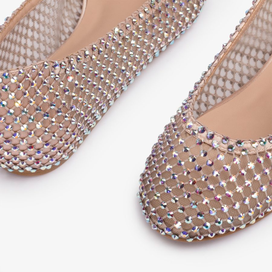 GILDA BALLET FLAT-Skin nude fishnet ballet flat with Crystals - Image 4