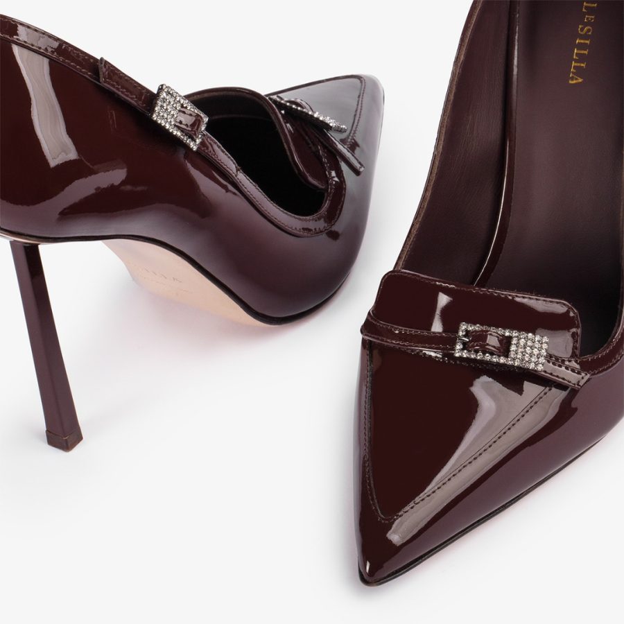 MORGANA PUMP 100 mm-Dark chocolate brown patent leather loafer pump - Image 4