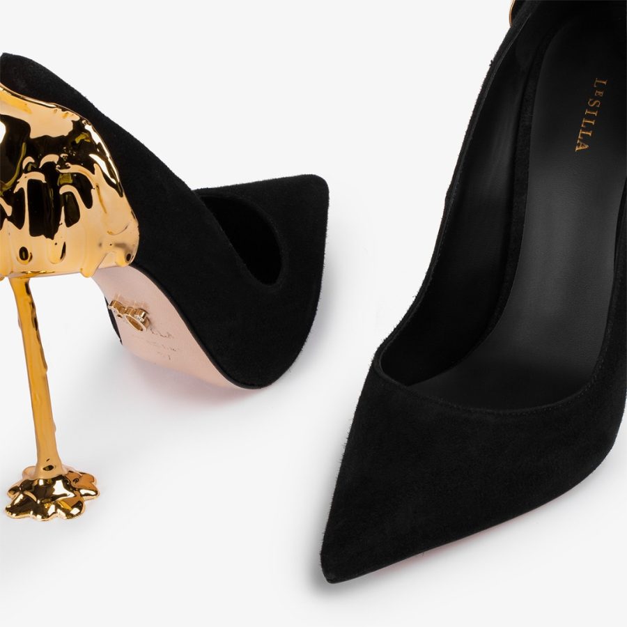 ANTHEA PUMP 120 mm-Black suede Petalo pump - Image 4