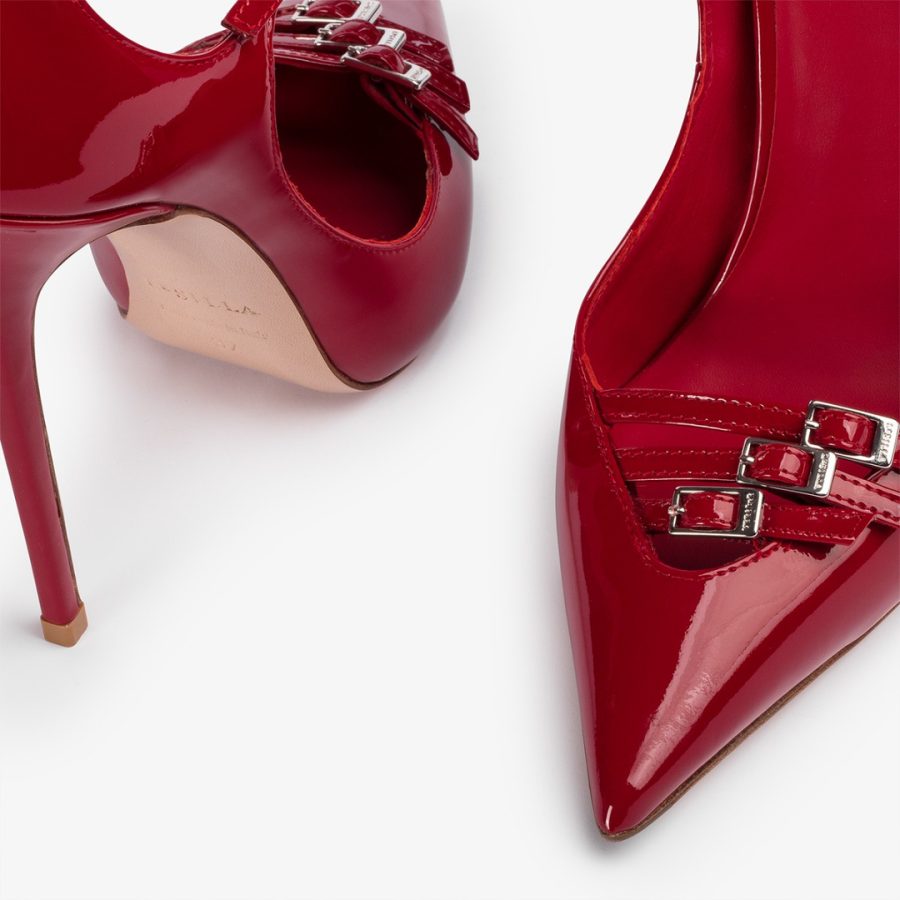 MORGANA PUMP 120 mm-Red patent leather pump with straps - Image 4