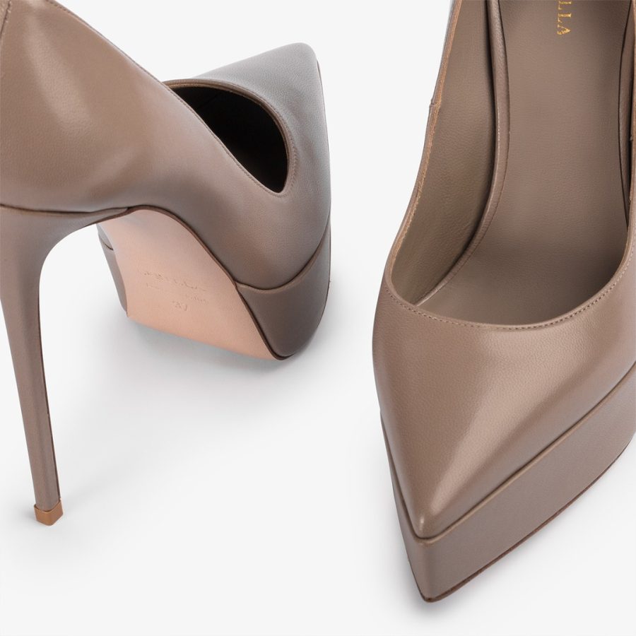 UMA PUMP 140 mm-Sesame grey leather platform pump - Image 4