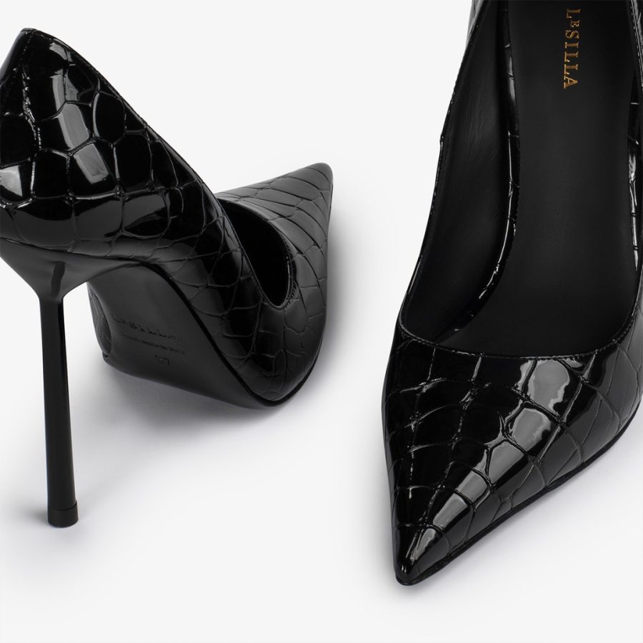 BELLA PUMP 120 mm-Black crocodile print pump - Image 4