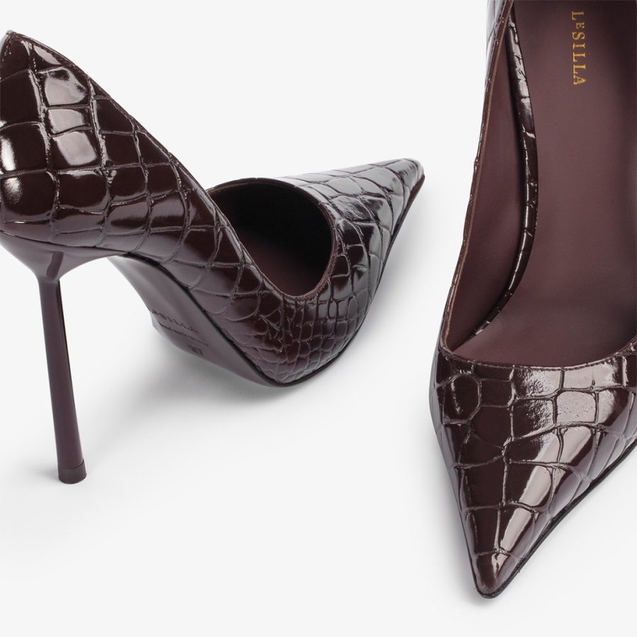 BELLA PUMP 120 mm-Dark chocolate crocodile print pump - Image 4