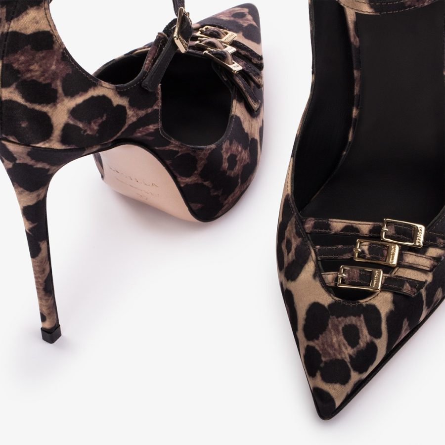 MORGANA PUMP 120 mm-Leopard-print satin pump with straps - Image 4