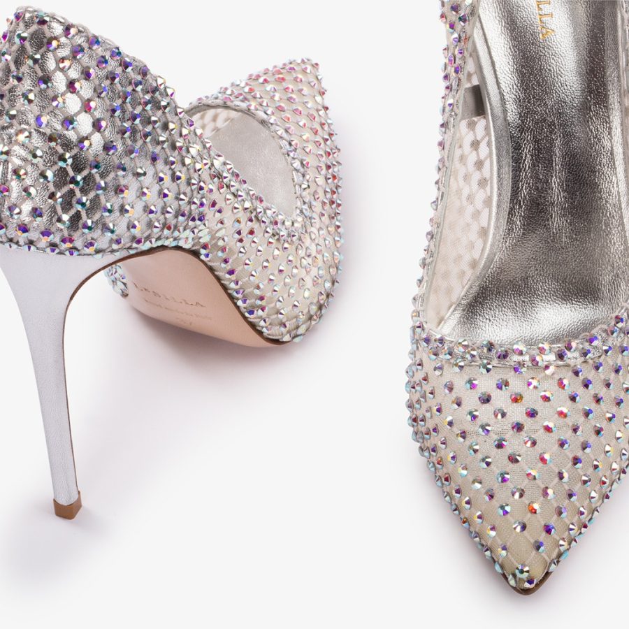 GILDA PUMP 120 mm-Eclipse silver fishnet pump with Crystals - Image 4