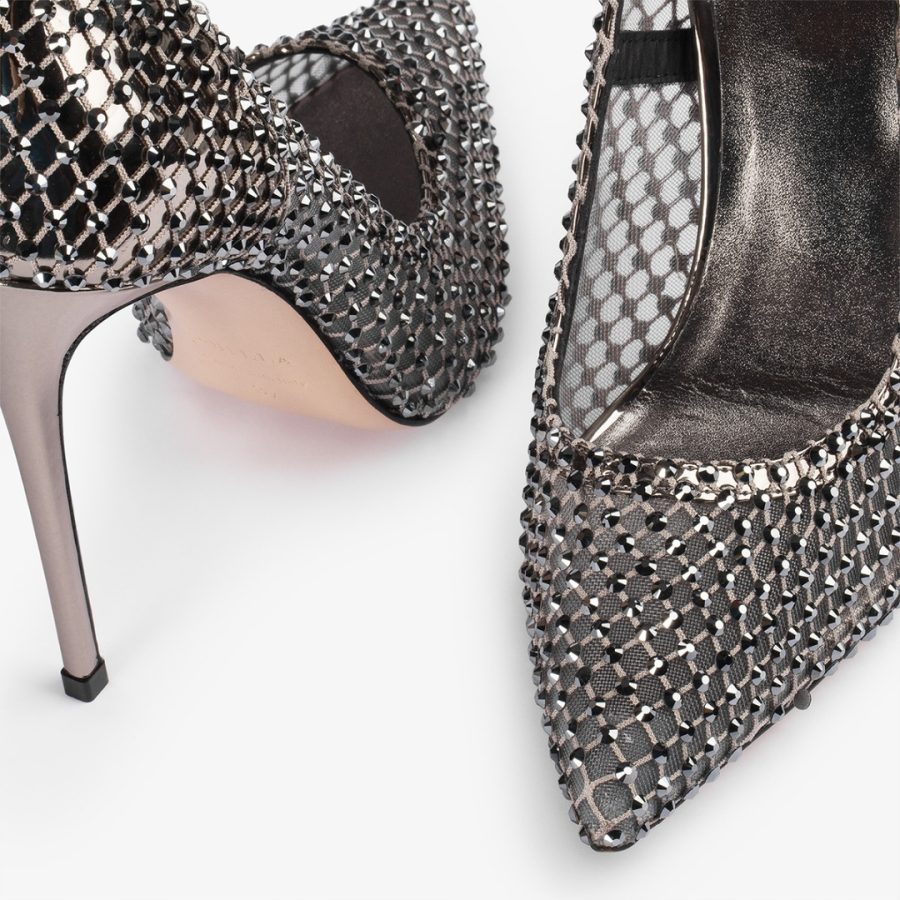 GILDA PUMP 120 mm-Pewter fishnet pump with Crystals - Image 4