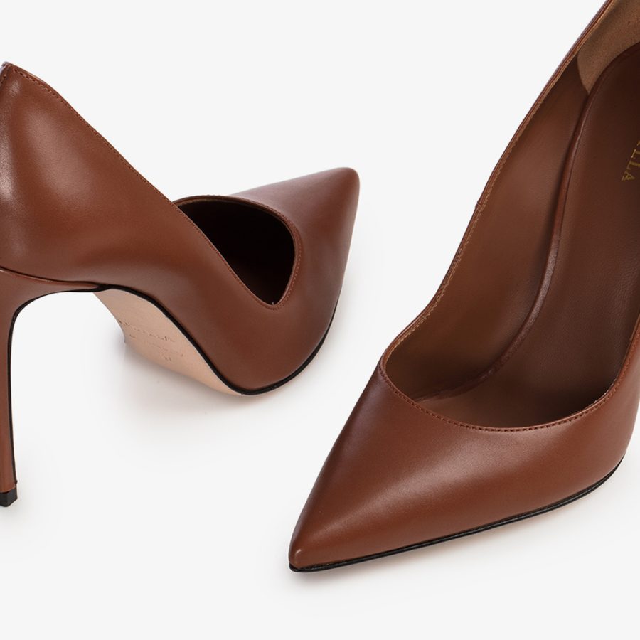 EVA PUMP 100 mm-Siena brown leather pump - Image 4