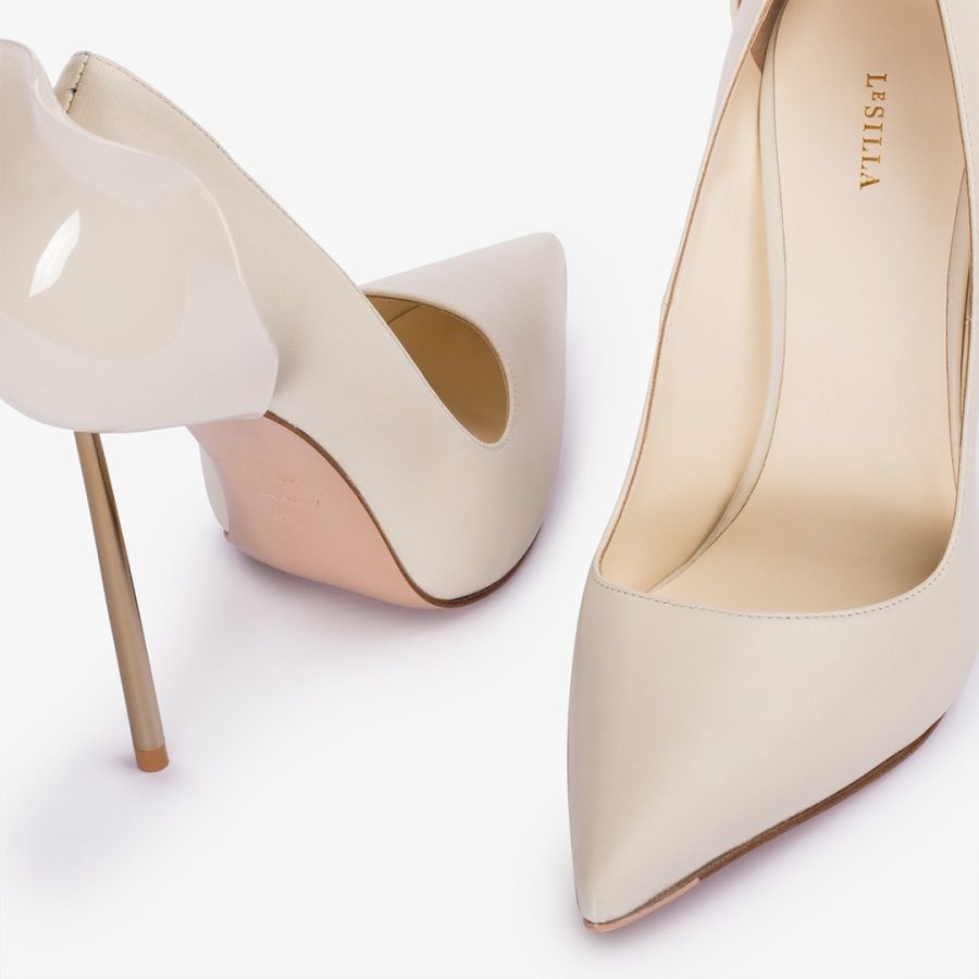 PETALO PUMP 120 mm-Milk white leather pump - Image 4