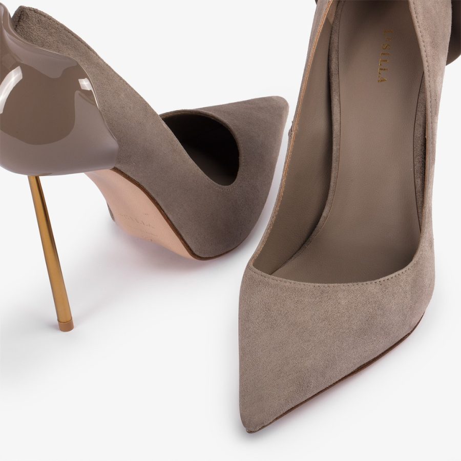 PETALO PUMP 120 mm-Sesame gray suede pump - Image 4