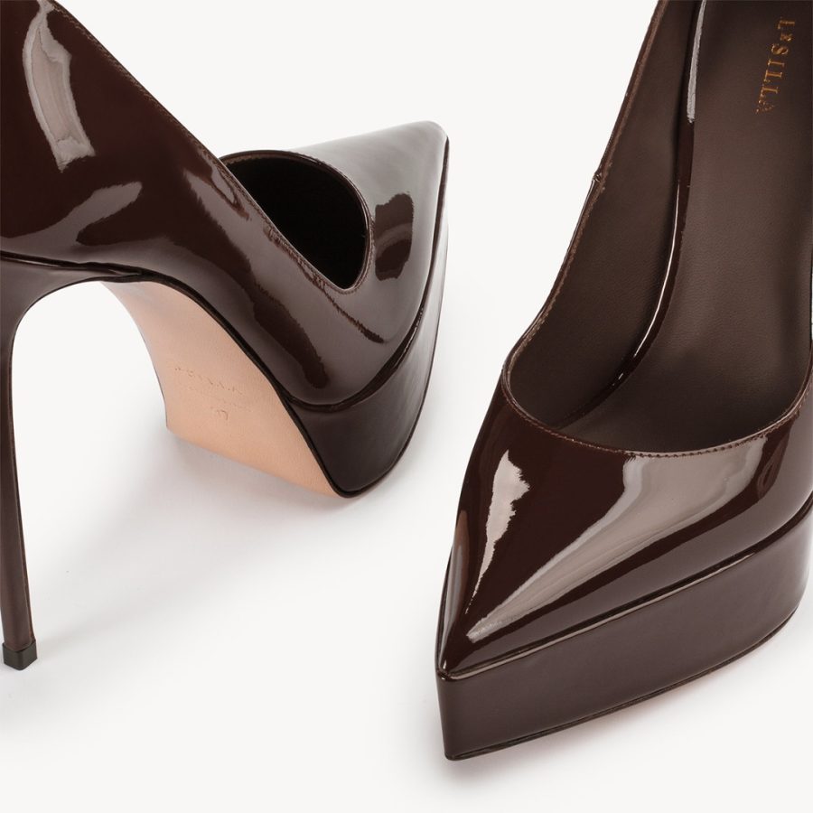 UMA PUMP 140 mm-Dark chocolate brown patent leather platform pump - Image 4