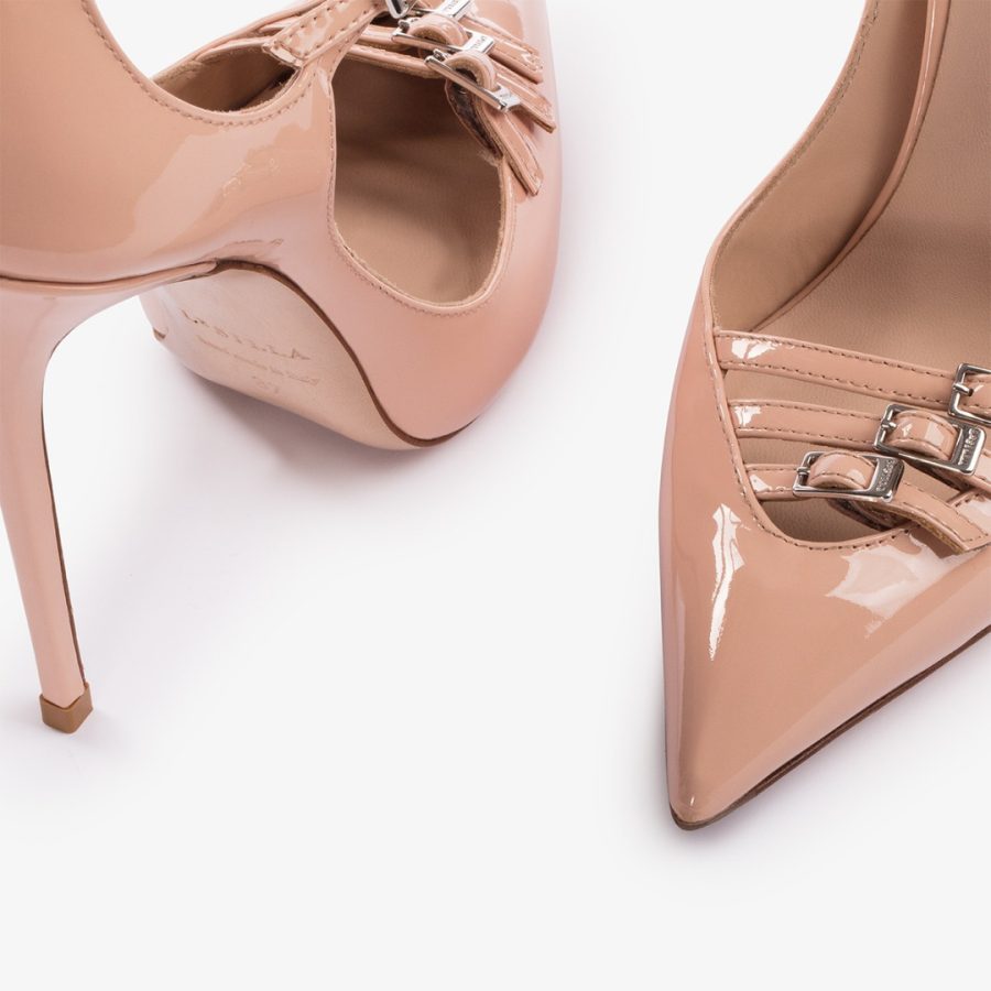 MORGANA PUMP 120 mm-Skin nude patent leather pump with straps - Image 4