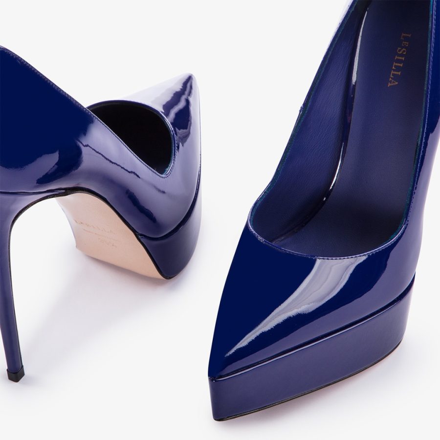 UMA PUMP 140 mm-Lazuli blue patent leather platform pump - Image 4