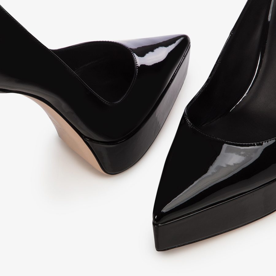 UMA PUMP 140 mm-Black patent leather platform pump - Image 4