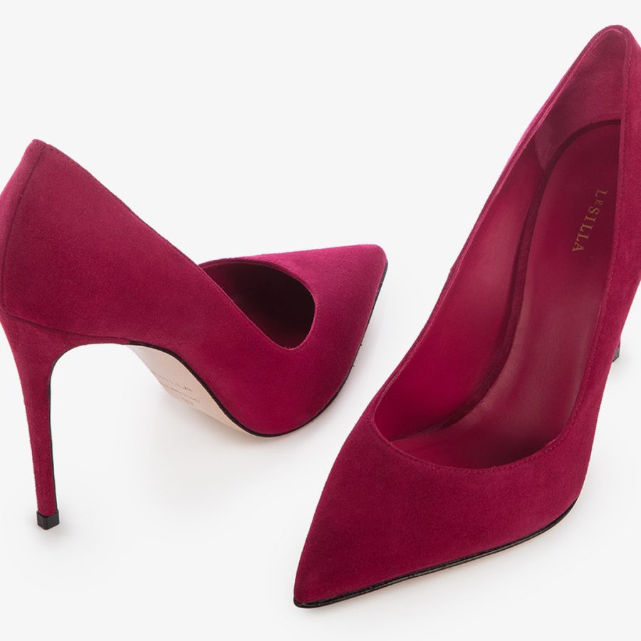 EVA PUMP 100 mm-Pomegranate red suede pump - Image 4