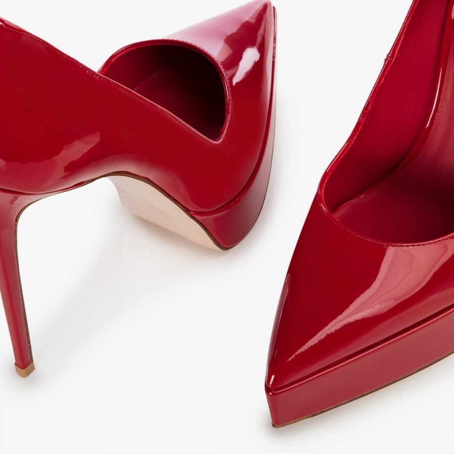 UMA PUMP 140 mm-Red patent leather platform pump - Image 4