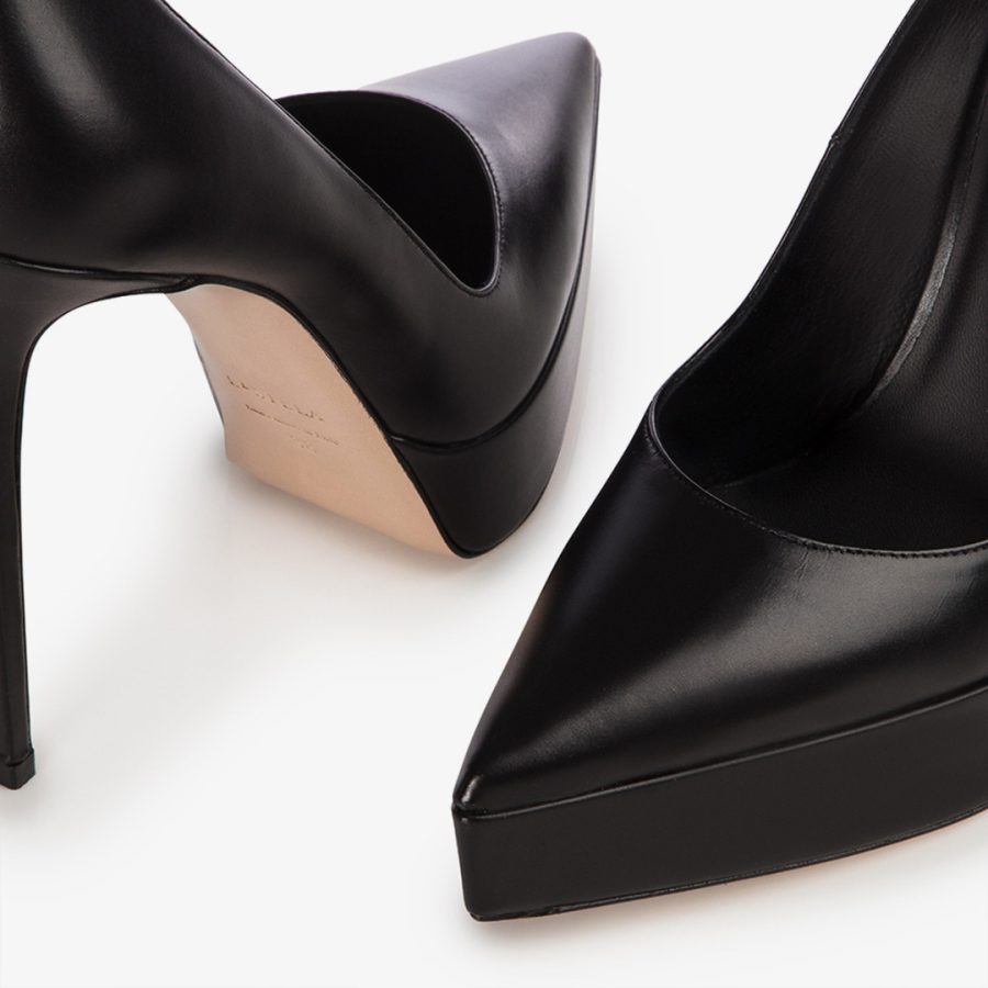 UMA PUMP 140 mm-Black leather platform pump - Image 4