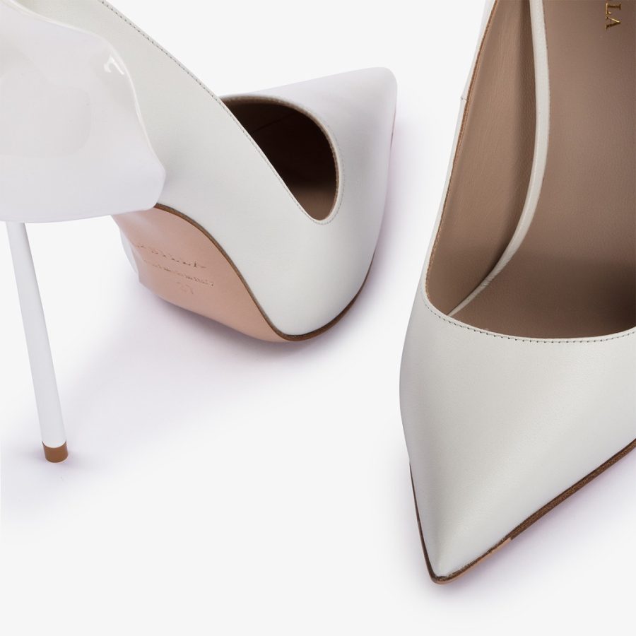 PETALO PUMP 120 mm-Paper white leather pump - Image 4