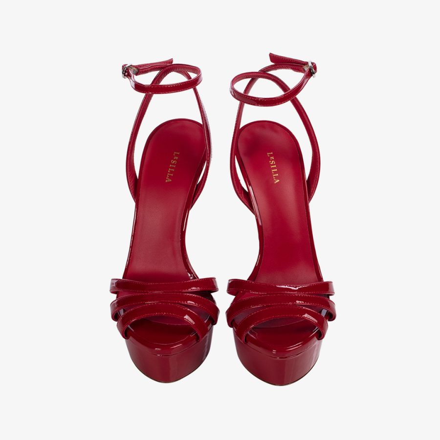 LOLA SANDAL 140 mm-Red patent leather sandal - Image 4