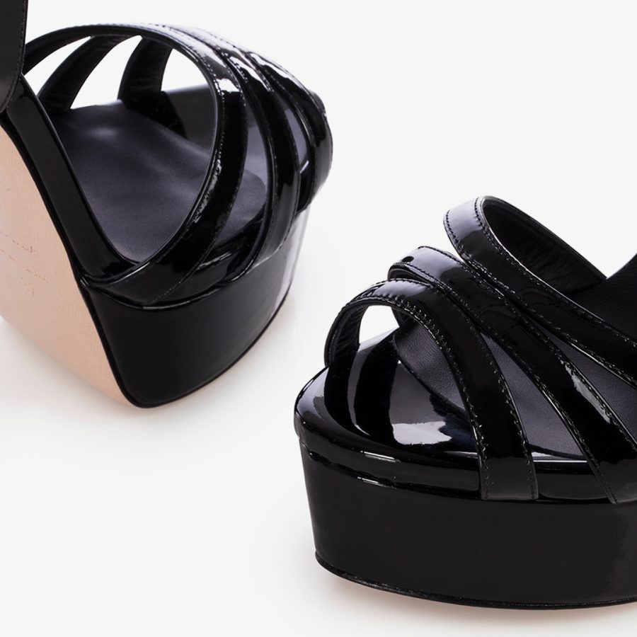 LOLA SANDAL 140 mm-Black patent leather sandal - Image 4