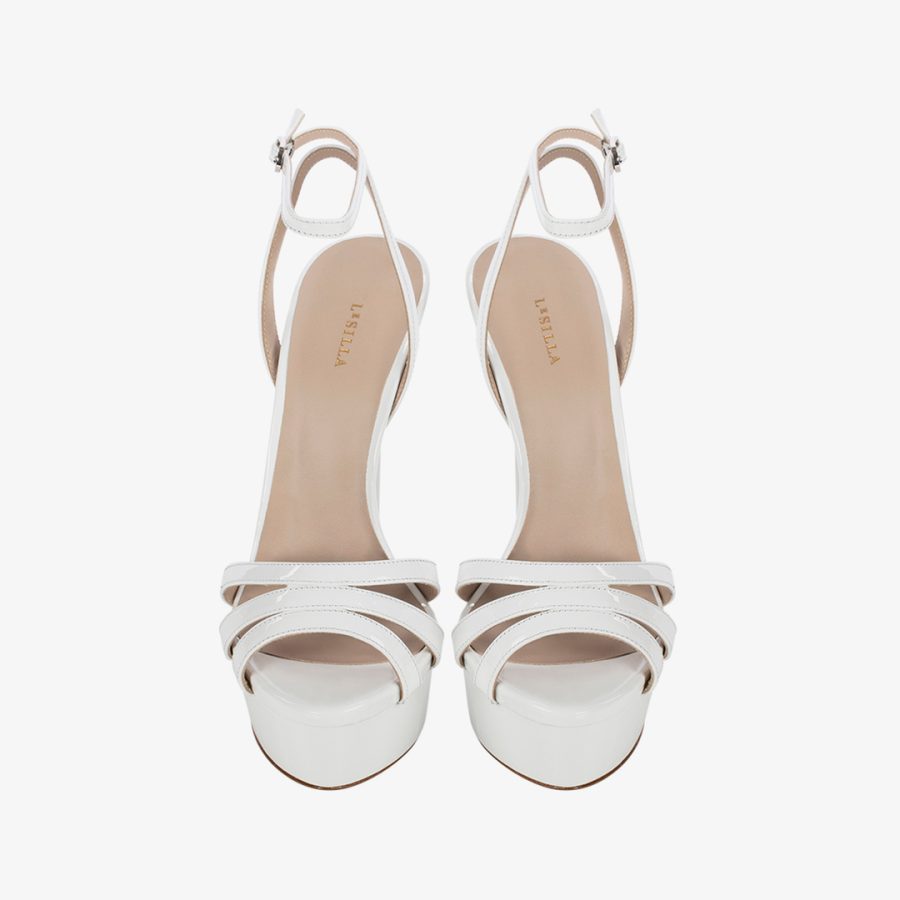 LOLA SANDAL 140 mm-White patent leather sandal - Image 4