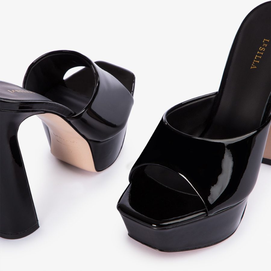 RESORT SANDAL 140 mm-Black patent leather platform sandal - Image 4