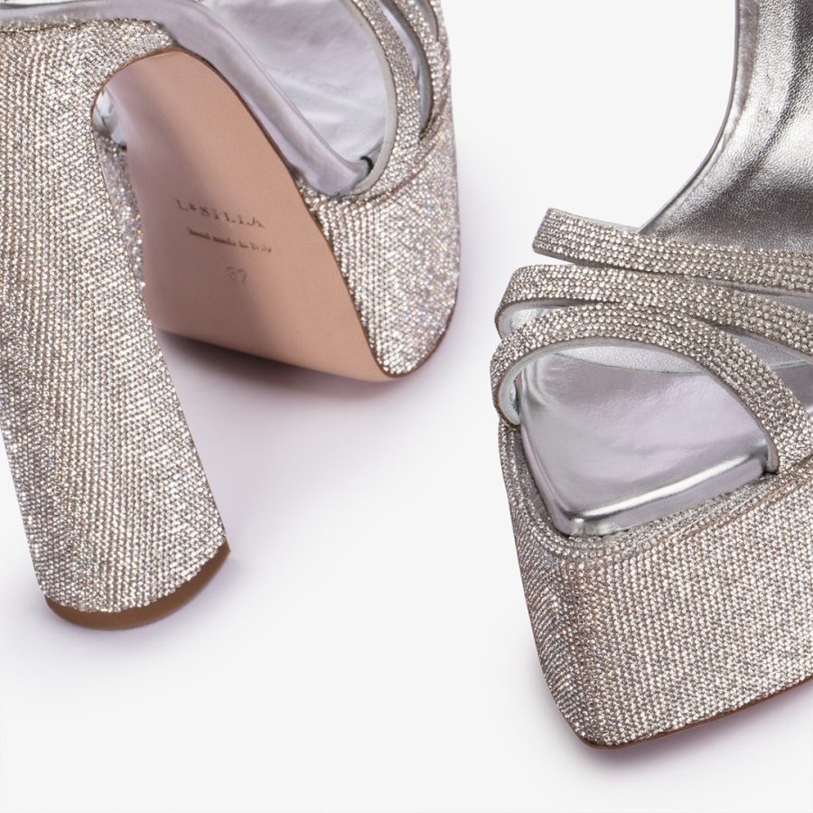 NINA SANDAL 170 mm-Silver Crystal pavé effect platform sandal - Image 4