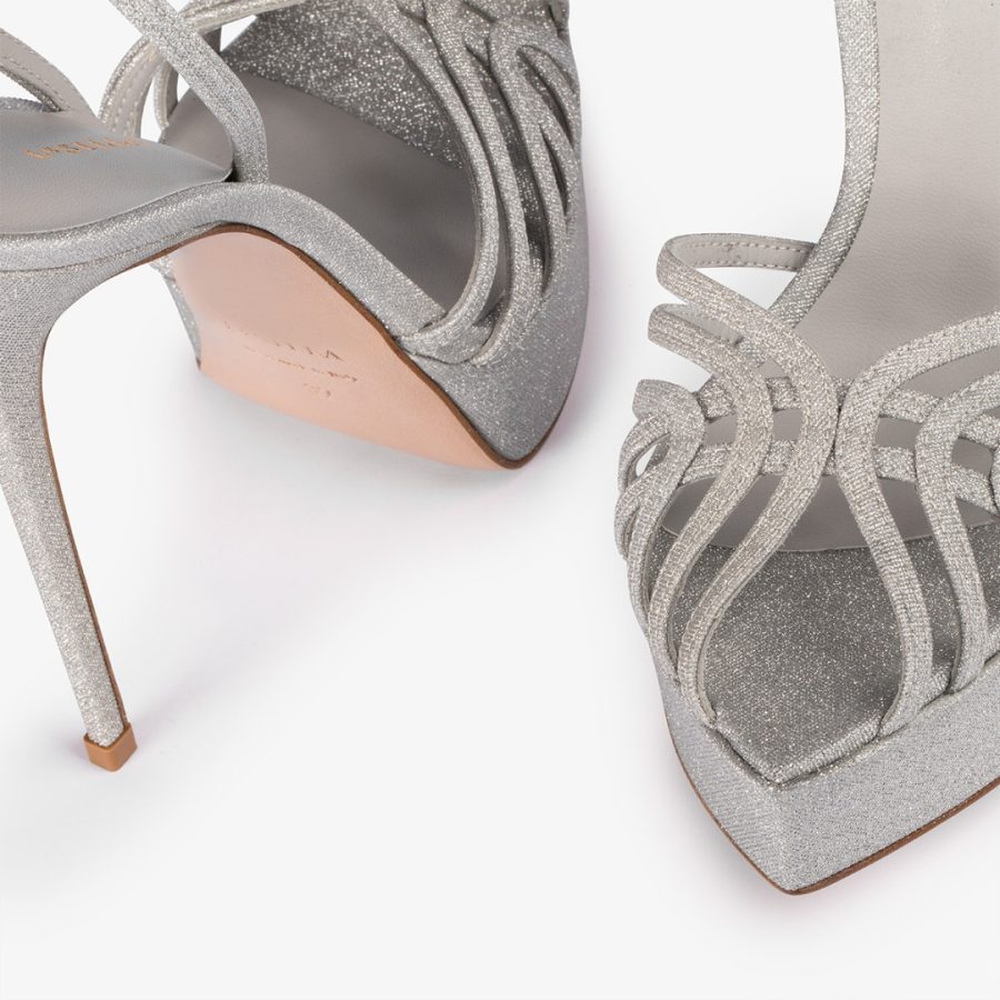 EMBRACE SANDAL 140 mm-Silver glitter platform sandal - Image 4