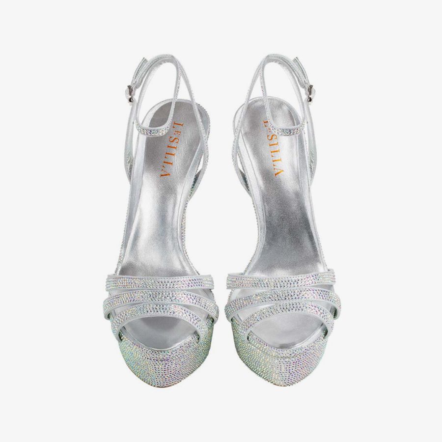 LOLA SANDAL 140 mm-Silver jewel sandal with Crystals - Image 4