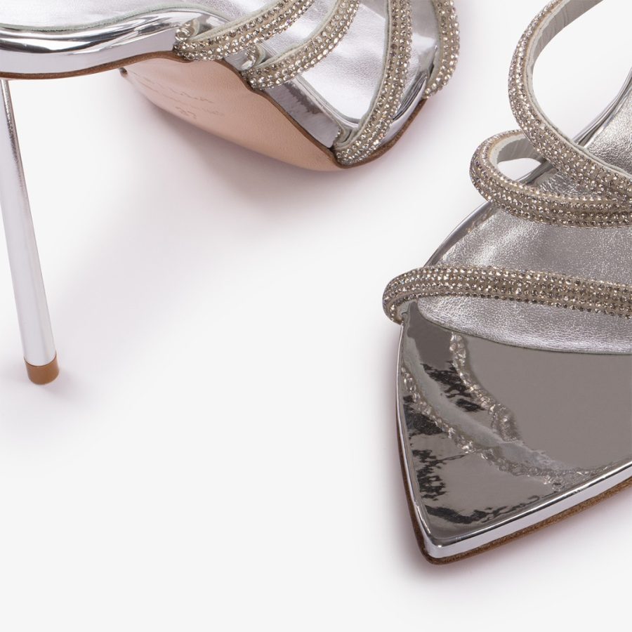 BELLA SANDAL 120 mm-Silver Crystal pavé effect sandal with crossed straps - Image 4