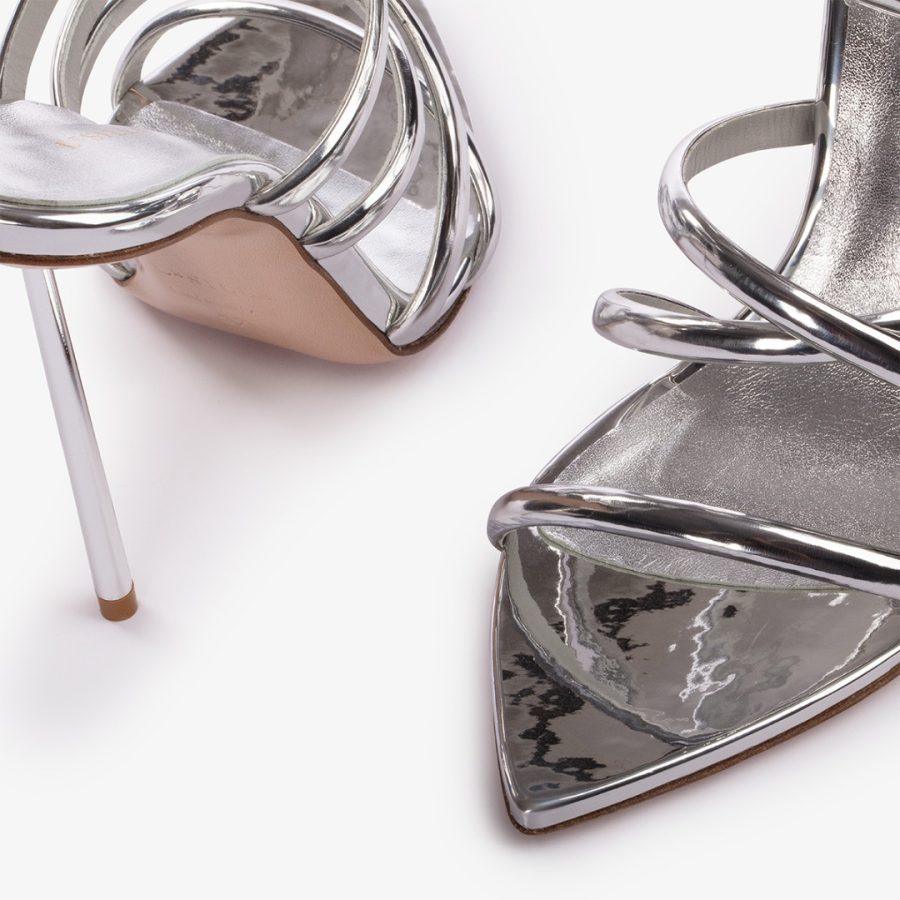 BELLA SANDAL 120 mm-Silver metallic sandal with crossed straps - Image 4