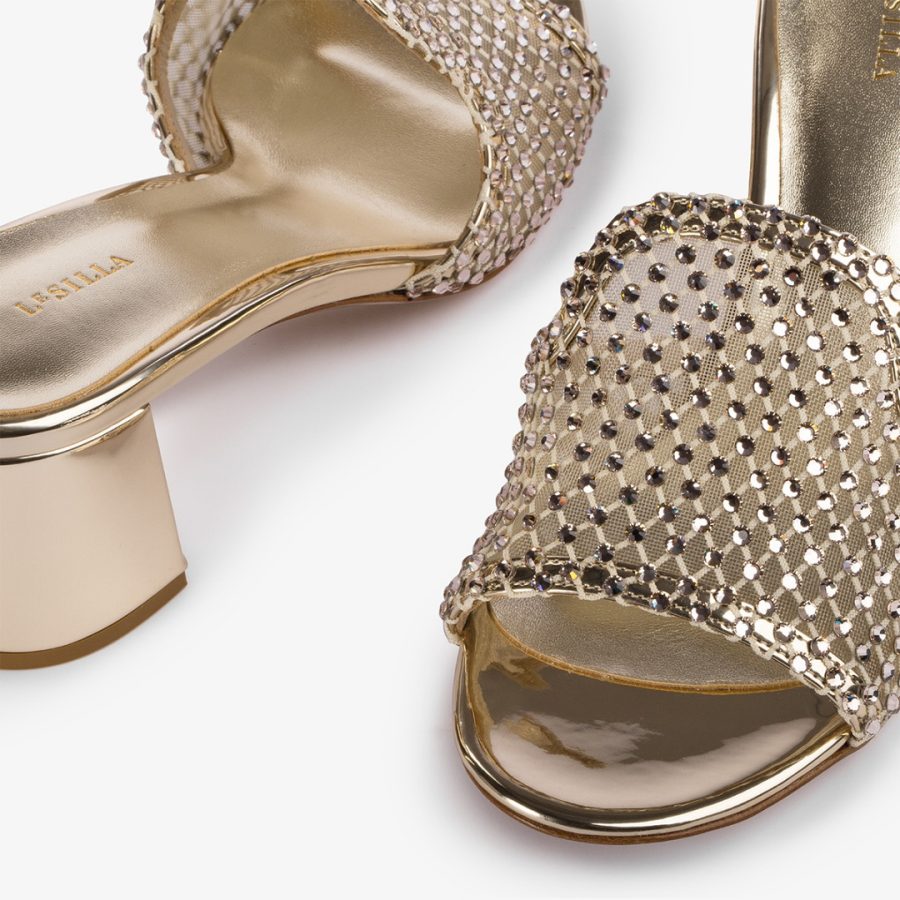 GILDA SANDAL 60 mm-Platinum fishnet mule sandal with Crystals - Image 4