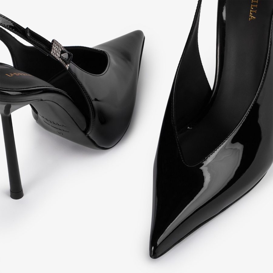 CLIVAGE SLINGBACK 120 mm-Black patent leather slingback - Image 4