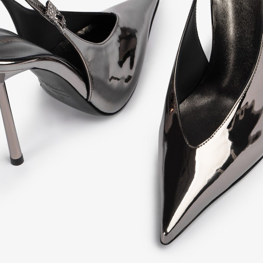 CLIVAGE SLINGBACK 120 mm-Pewter metallic slingback - Image 4