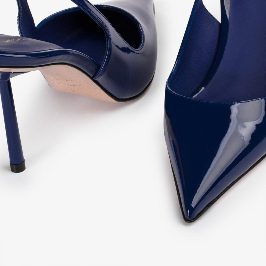 BELLA SLINGBACK 80 mm-Blue patent leather slingback - Image 4