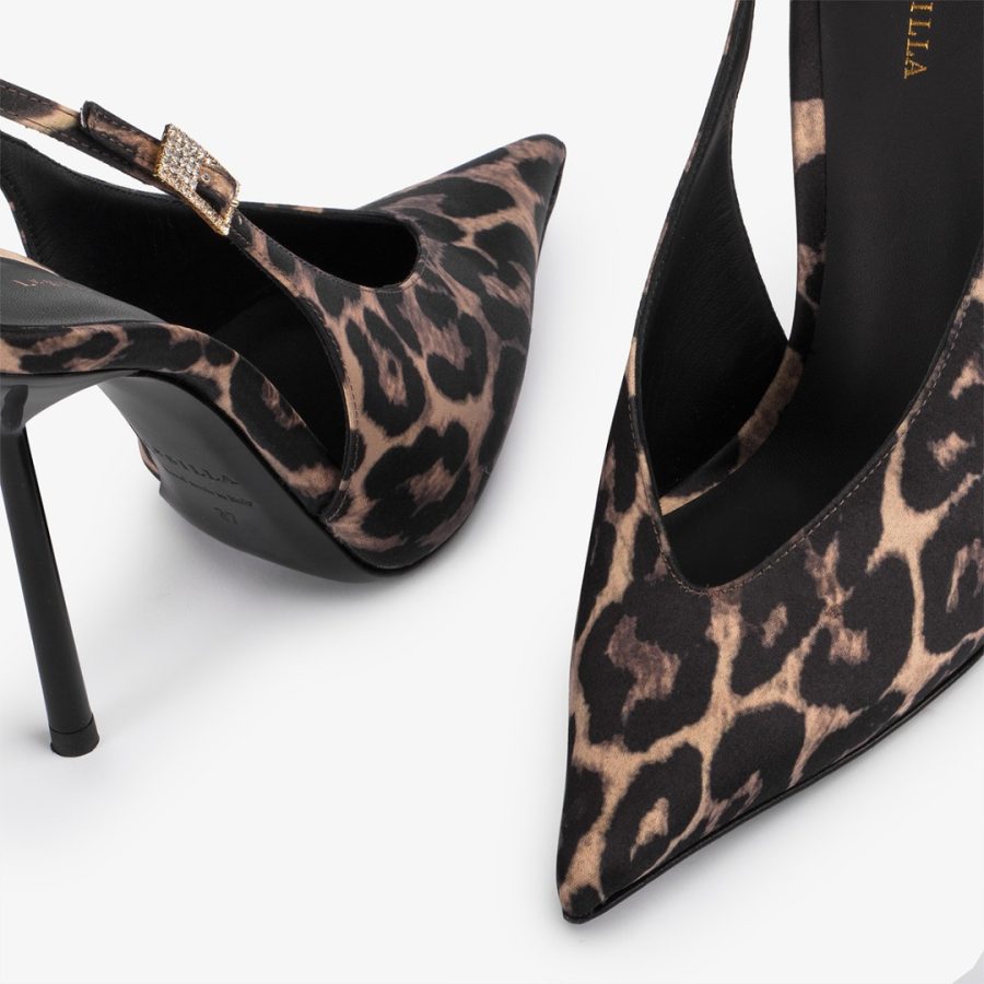 CLIVAGE SLINGBACK 120 mm-Leopard print satin slingback - Image 4