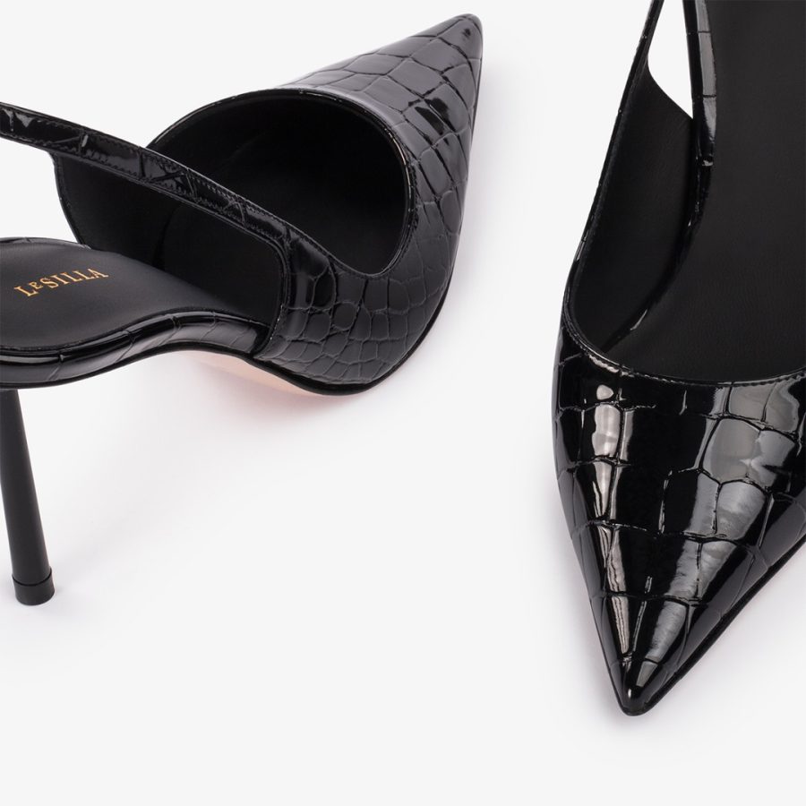 BELLA SLINGBACK 80 mm-Black croc-print slingback - Image 4