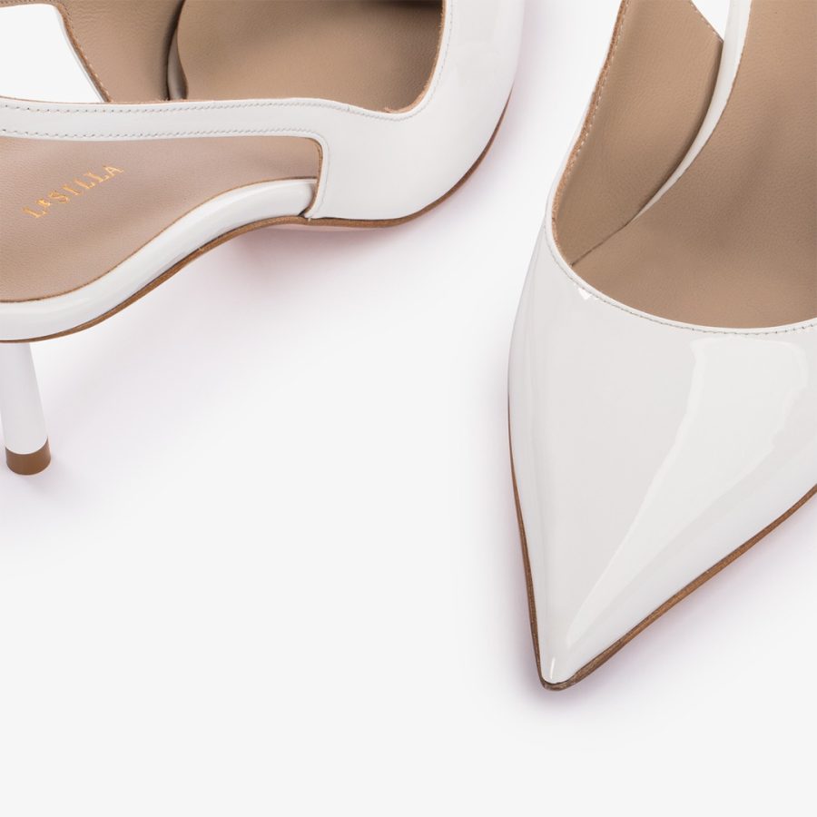 BELLA SLINGBACK 60 mm-Paper white patent leather slingback - Image 4