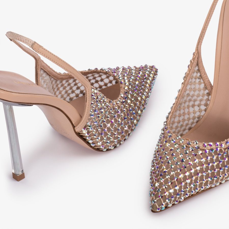 GILDA SLINGBACK 100 mm-Skin nude fishnet slingback with Crystals - Image 4