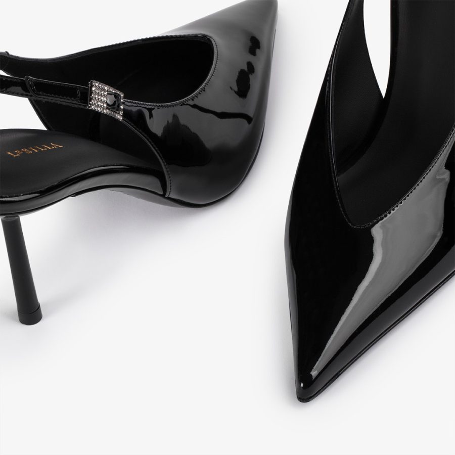 CLIVAGE SLINGBACK 80 mm-Black patent leather slingback - Image 4