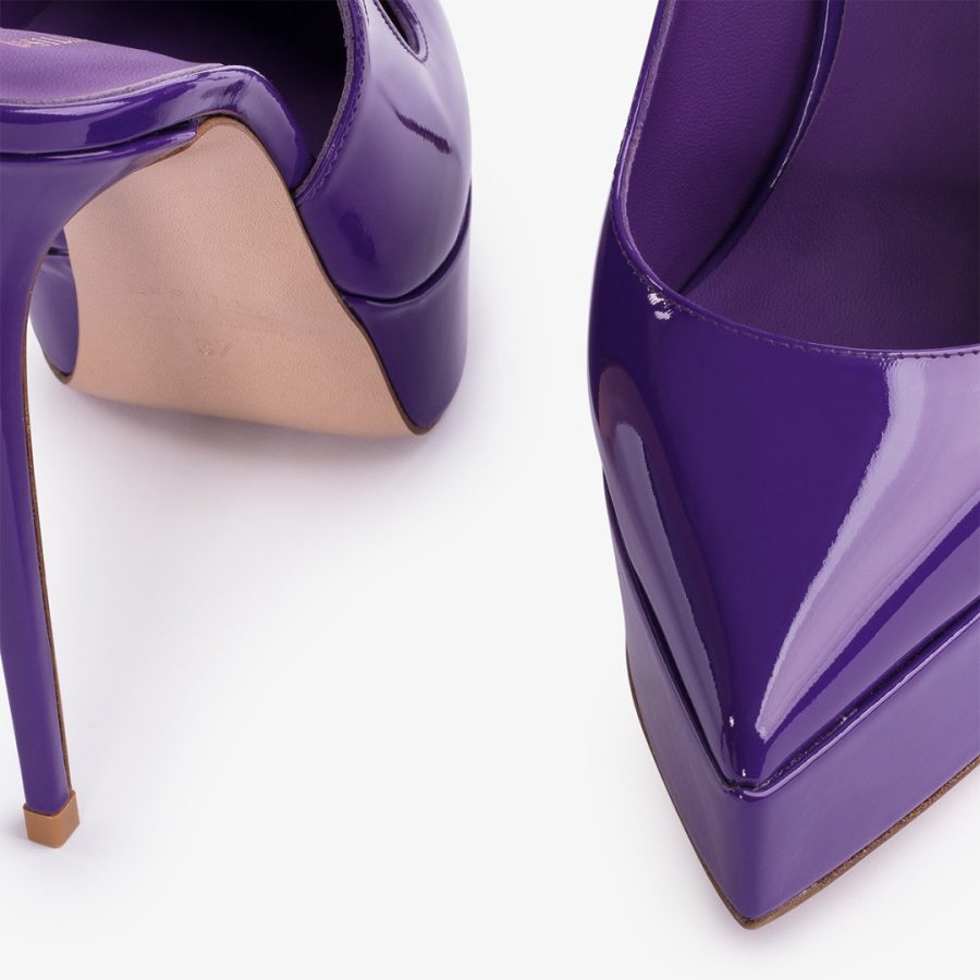 UMA SLINGBACK 140 mm-Queen purple patent leather platform slingback - Image 4