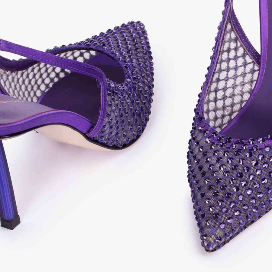 GILDA SLINGBACK 100 mm-Kamala purple fishnet slingback with Crystals - Image 4