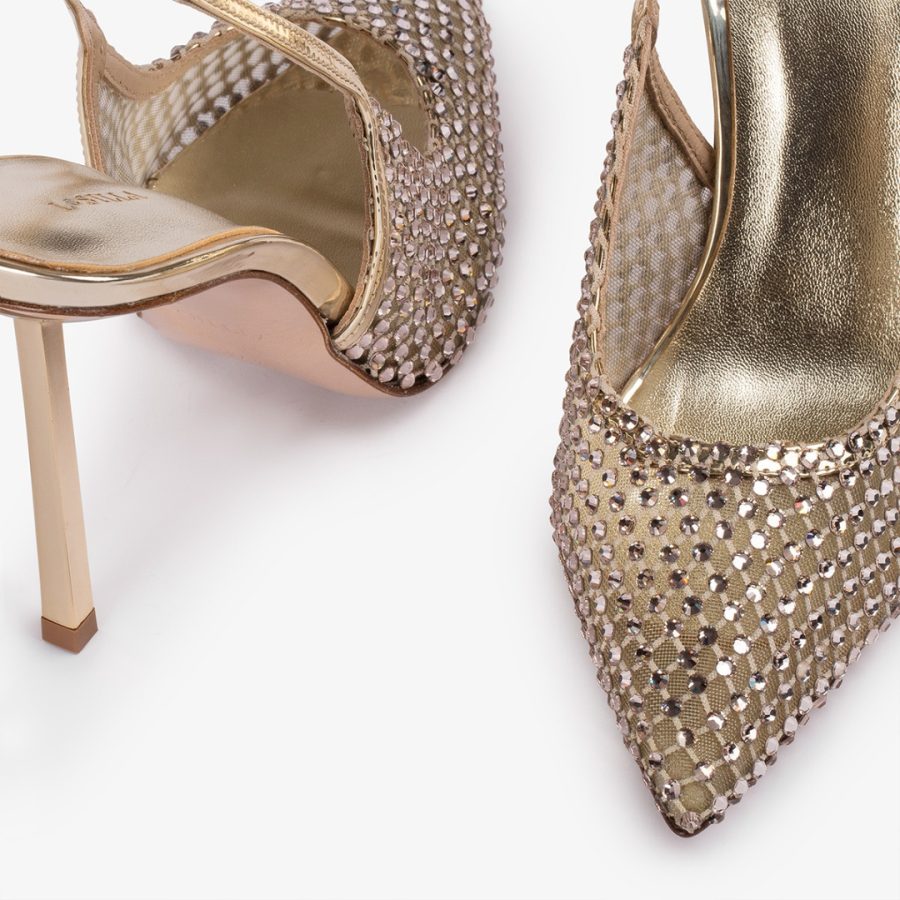 GILDA SLINGBACK 100 mm-Platinum fishnet slingback with Crystals - Image 4