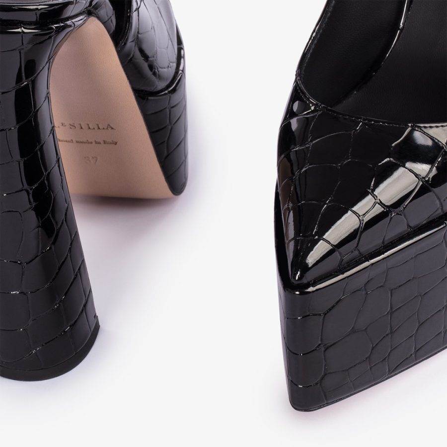 NINA SLINGBACK 170 mm-Black crocodile print platform slingback - Image 4