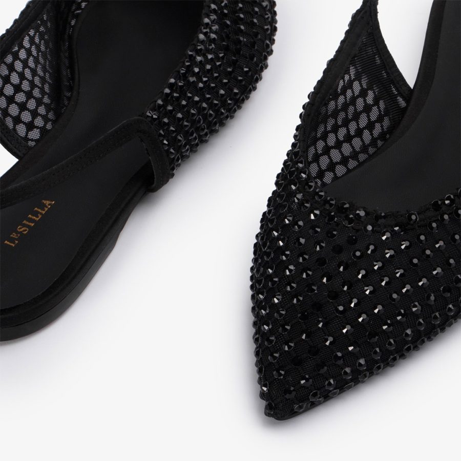 GILDA SLINGBACK-Jet black fishnet slingback with Crystals - Image 4