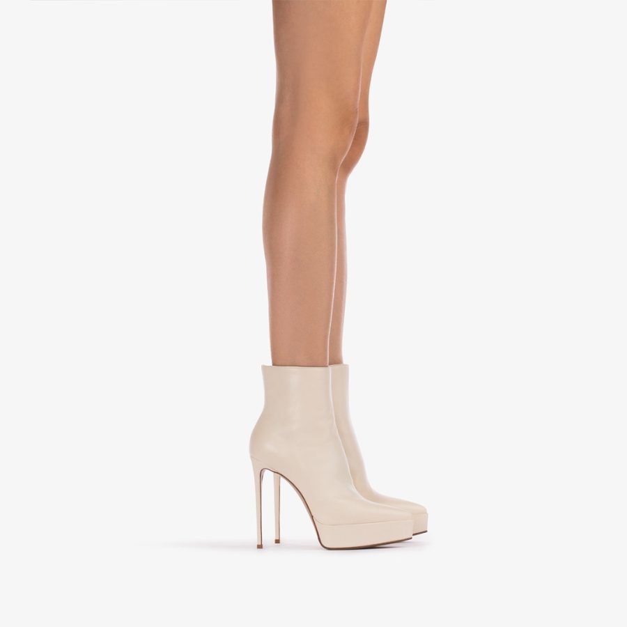 UMA ANKLE BOOT 140 mm-Milk white leather platform ankle boot - Image 5