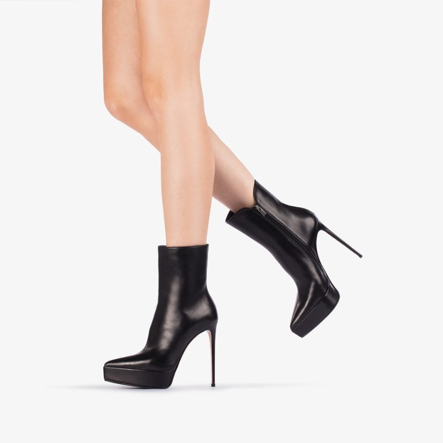 UMA ANKLE BOOT 140 mm-Black leather platform ankle boot - Image 5