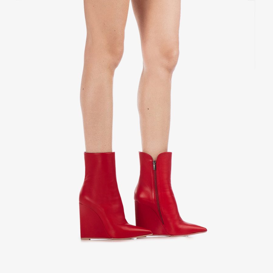 KIRA ANKLE BOOT 120 mm-Red nappa leather wedge ankle boot - Image 5