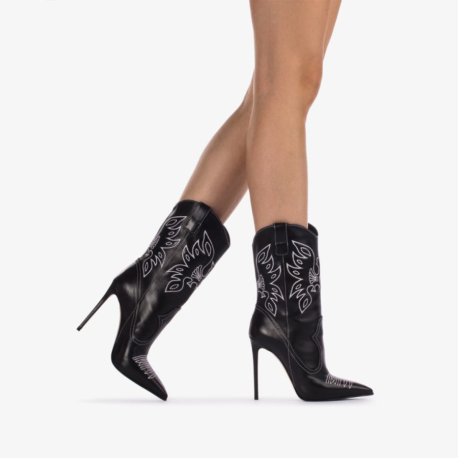 EVA COWBOY ANKLE BOOT 120 mm-Black leather Western-inspired ankle boot - Image 5